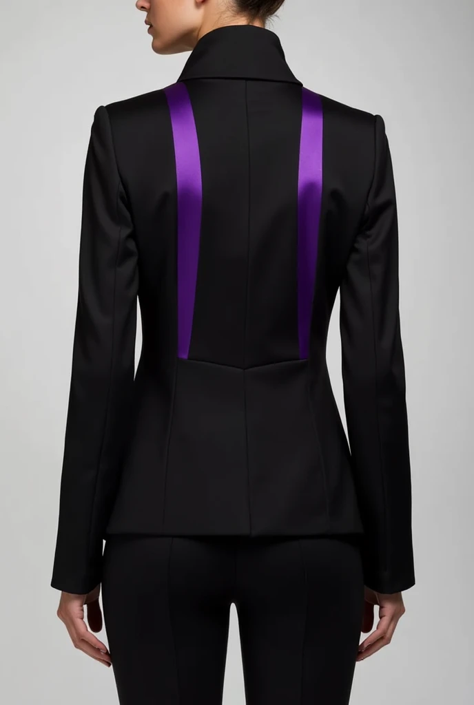 Help me design a black jacket with purple stripes that has a sleek and elegant design.