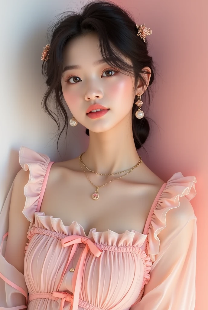 Korean teenager girl with cute close cloth aesthetic outfit