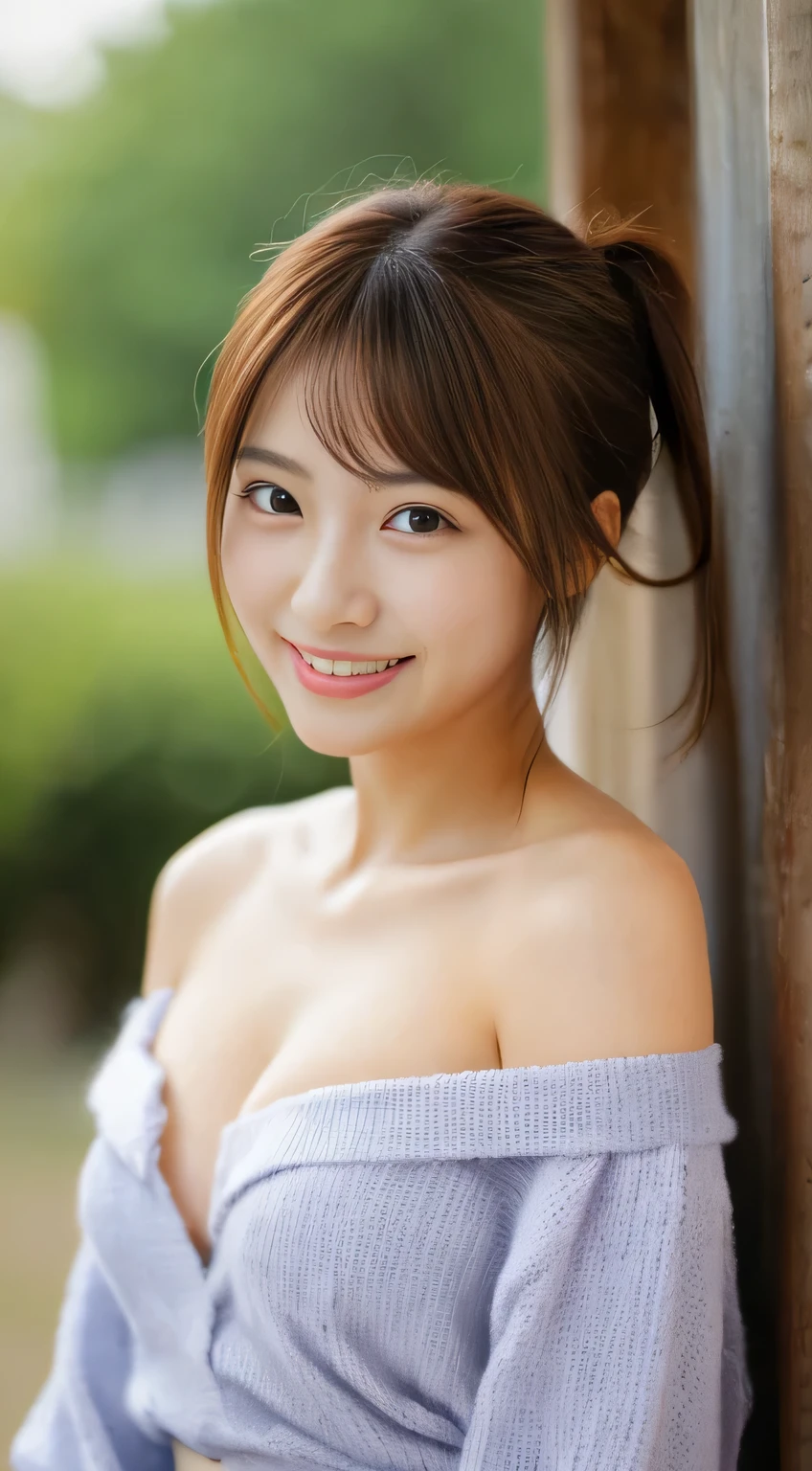 masterpiece,best quality,(Japanese girl),((Beautiful girl)),cleavage,(off shoulder:1.2),(perfect body beauty:1.2),(shy smile),From above