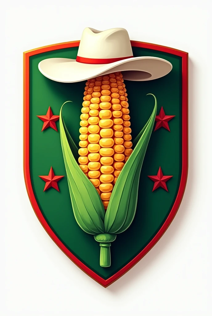 I want a soccer shield with the name ( JIPIJAPA FC ) with green and red colors on the inside, that has a corncob in the middle with a white hat