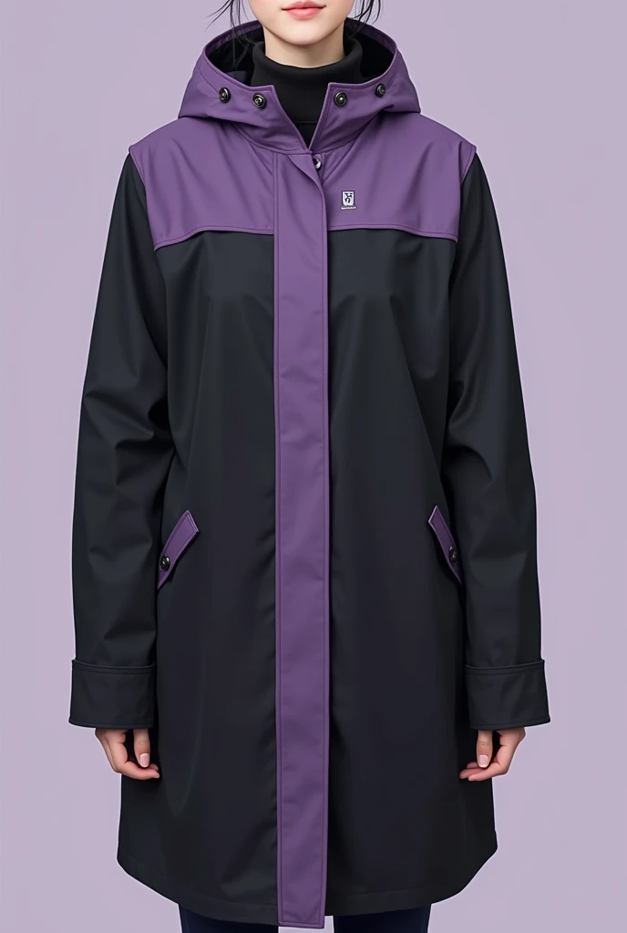 A black and purple cotton raincoat with a simple and elegant design that matches with student uniforms.