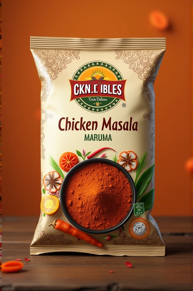 Make a packet design of brand name Utkal Spices and product name Chicken Masala
