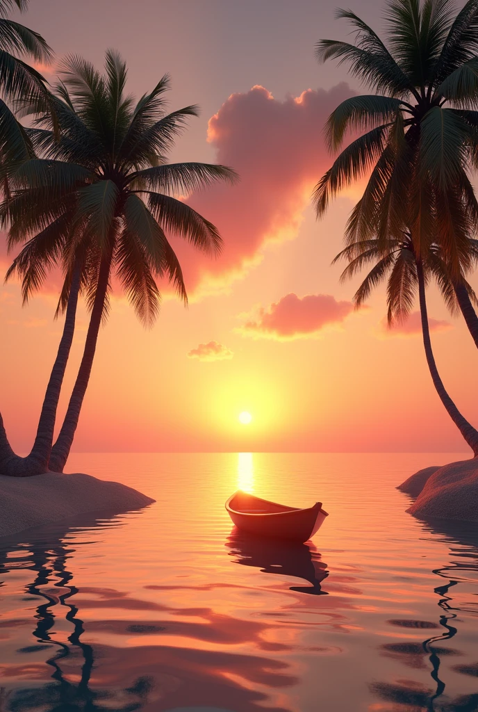 Sunset, playa, palms, BOAT, sun