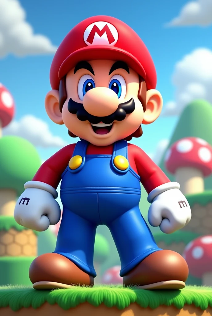 Super mario bros with perfect face, with hat, White Glove, will mark blue, Red shirt,