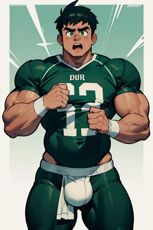 Danny Phantom, ghost, hypnosis, jock, conversion, locker room hallway, hyper muscles, jockstrap, bro, meathead, hypnotized, brainwashed, brainwashing, big dumb jock, football. Danny Fenton is hypnotized by Dash to become another dumb football jock bro. Glowing green eyes. Hyper crotch bulge. Massive bulging crotch. Big balls. Big biceps. Big triceps. Big traps. Broad shoulders. Big meaty pecs. Big thighs. Thick glutes. Football team assimilation. Black hair. Deep dull voice. glazed expression. dumber and dumber. Open mouth. Clothes turning into a football uniform. Forgetting. "I feel like I ... I ... I'm a ... I'm a .... "Bro, I feel ... kinda ... uhhh ... stupid...? Like, ... my head gets ... dumber, and ... dumber, and ... dumber..... I'll ... be dumb ... for Coach.... Bigger and bigger ... dumber and dumber.... Huhuhuh.... Yes, Coach. A good dumb jock is big and dumb. A good dumb jock's what I'll become.... Must grow big..... Must grow dumb.... Don't think.... Obey Coach.... Yes, Coach, I must obey.... The Big Dumb Jocks are here to stay.... Protect the QB. Whatever you say.... Dash, ... is my quarterback.... Dash ... is my bro...." IQ drain. Dumber and dumber. Meathead. Musclehead. Brute. Brutification. Brainwashing. Brainwashed. Number 13 football jersey.