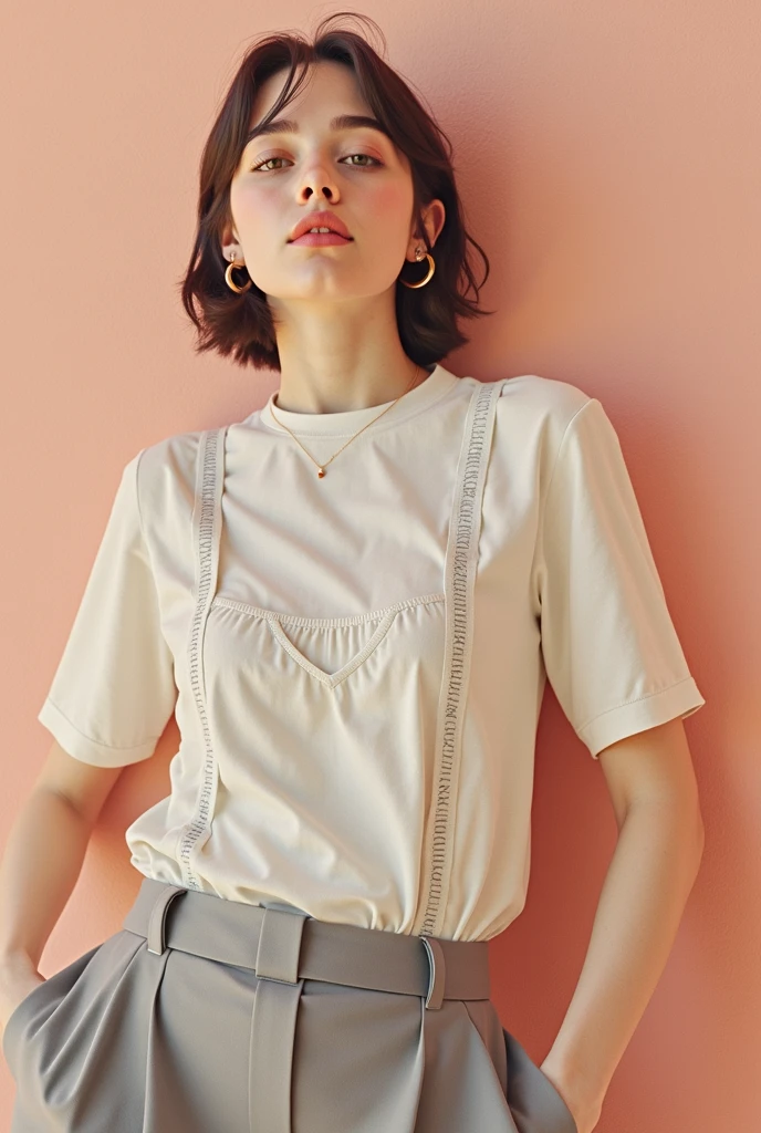RAW photo, best quality, masterpiece, photorealistic, Polish girl, 20 years old, black hair, Light grey eyes, short bob cut, hair in 7 thirds, hair over one ear, Symmetrical eyes, solo, Detailed Skin, rip gloss, blush
