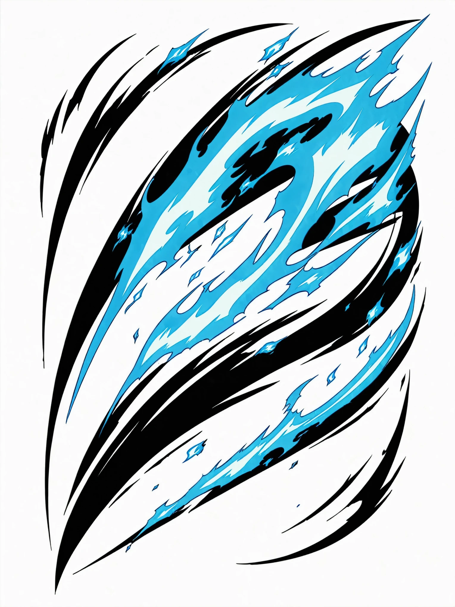 key anime visuals, official art, official studio anime still, sharp blue fires with black outlines, thick black drawing outlines, erratic blue and sky blue flames at the back ground, fires only, no person,