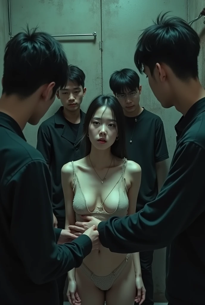 Some naked gangster were caught a korean hot girl and remove all his clothes and touching his body parts