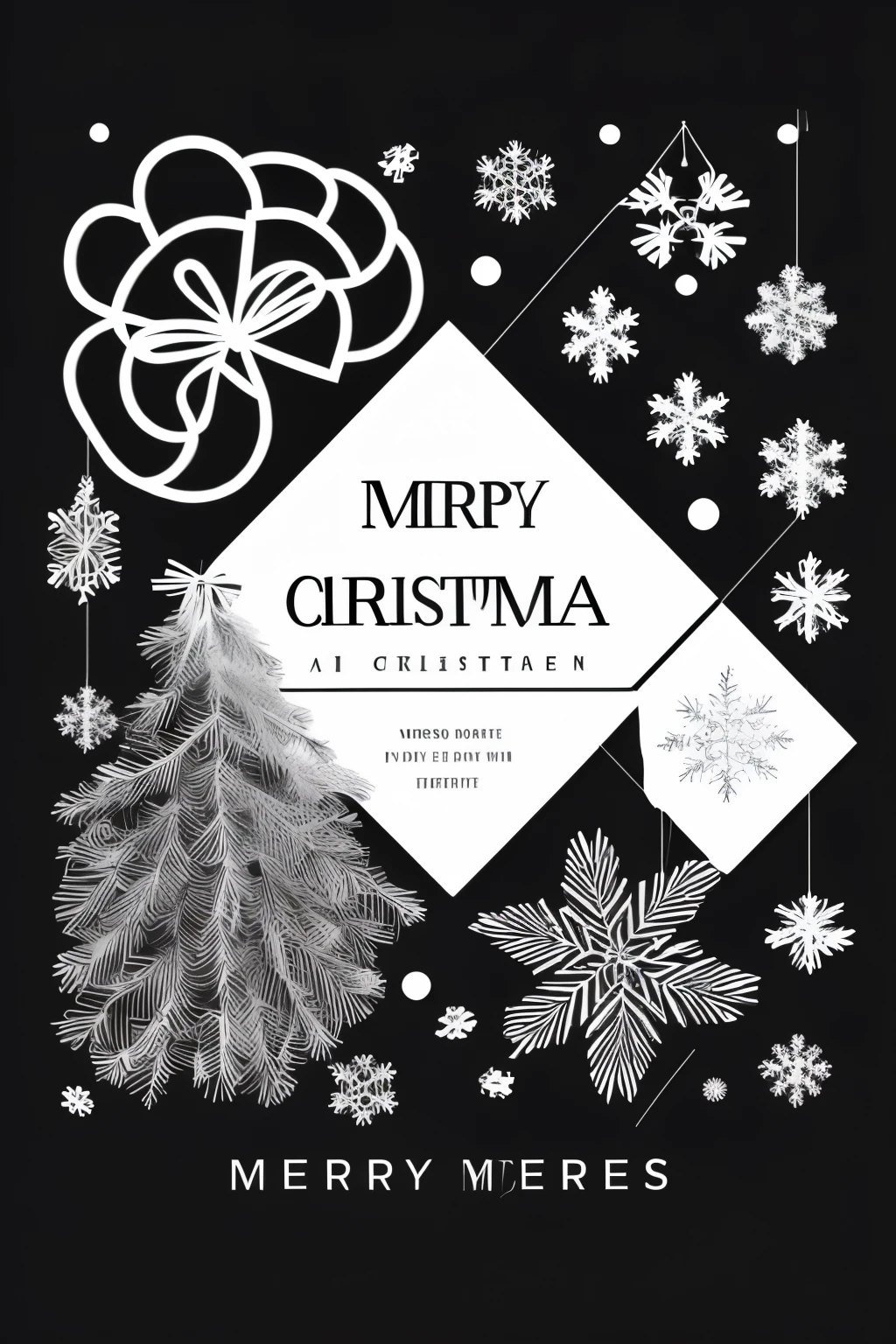 Now give me a very minimalist design of some Christmas decors using only 2 colors (black and white) and the lines should be textured with emboss 