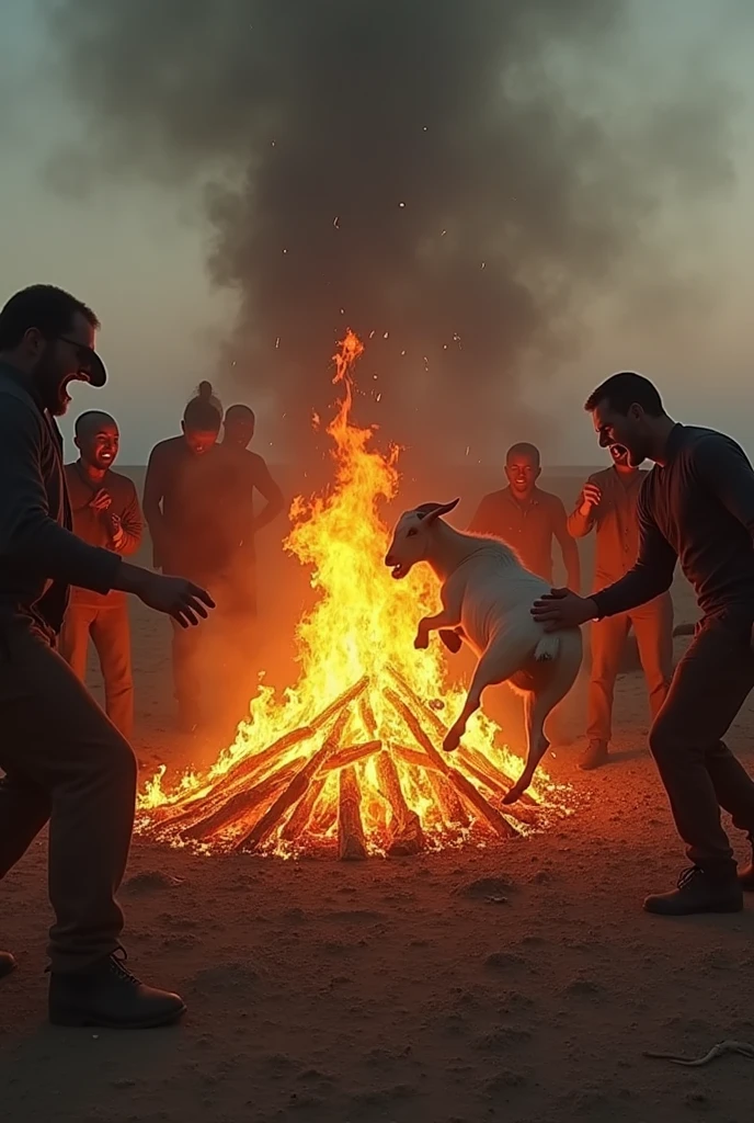 Humans are throwing goats in to fire for fun
