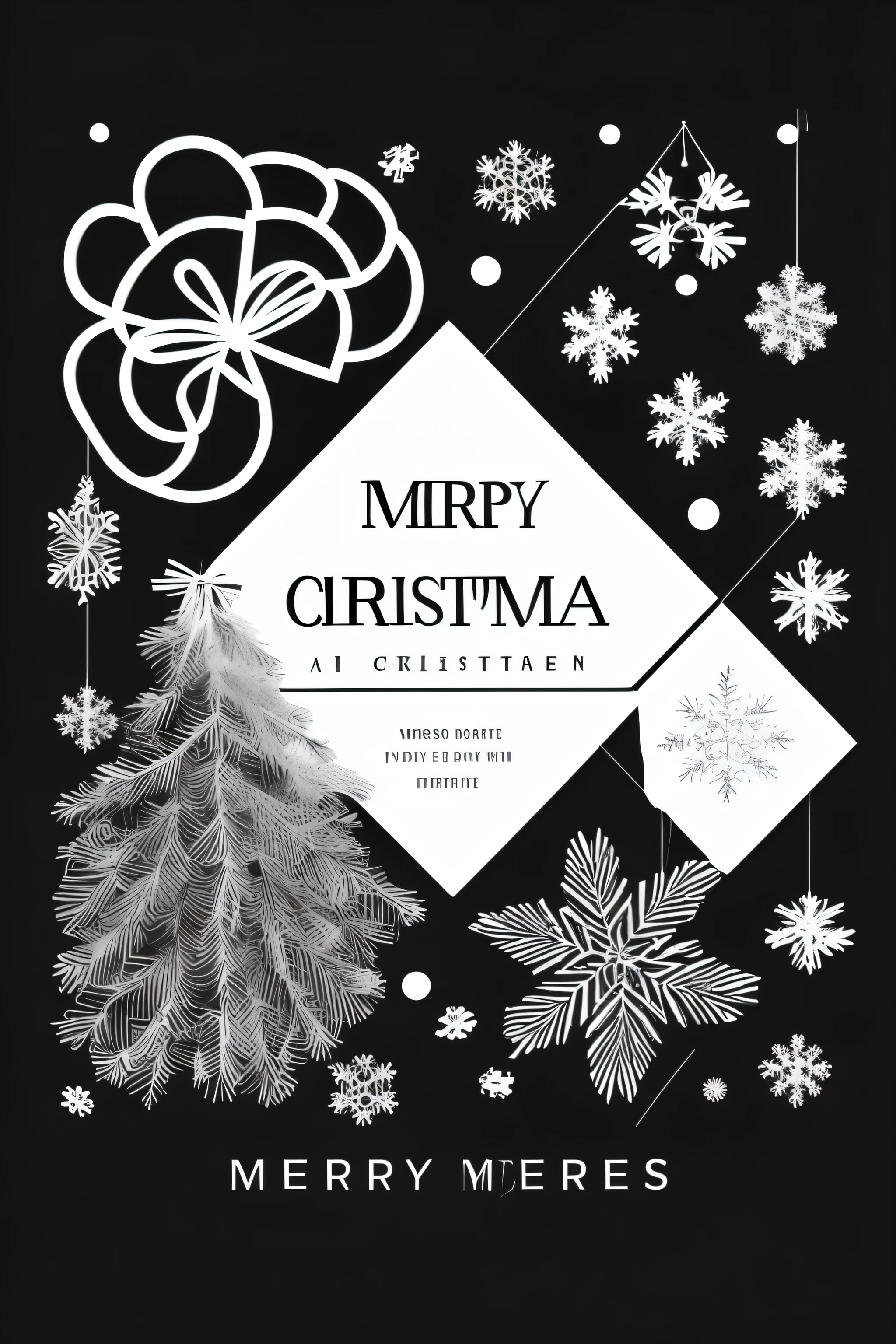 Now give me a very minimalist design of some Christmas decors using only 2 colors (black and white) and the lines should be textured with emboss 