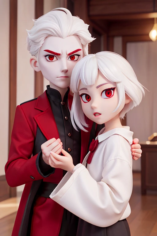 18age、male、neutral、vampire、White skin、White Hair、Red eyes、