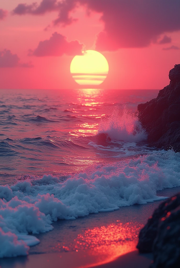 synthwave style, seaside, perfect waves, golden hour, pumake-upky, synthwave, (masterpiece, high detail, UHD, best quality, 8k)