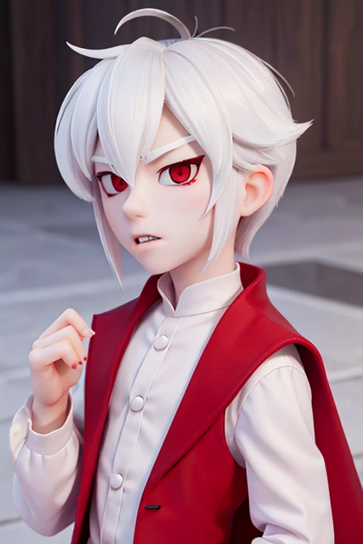 18age、male、neutral、vampire、White skin、White Hair、Red eyes、1people、
