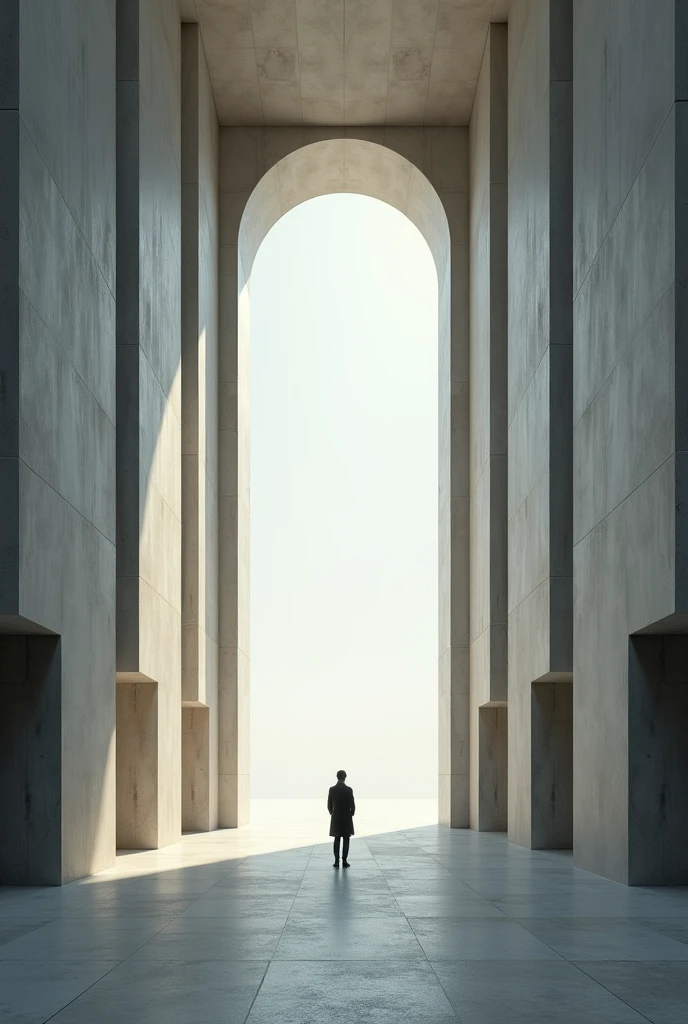 interior space. Three walls enclosing a double-height closed space.
Light enters through a large circular opening in the upper part of the wall; this light directly illuminates the back wall.
The left and back walls have medium openings in the lower corner, where both are close to each other.
The right wall could be understood as empty, however it acts as a barrier, since it is composed of large square openings with great separation from each other that give a semi-hidden interior.
Pedestrian view to a vanishing point.