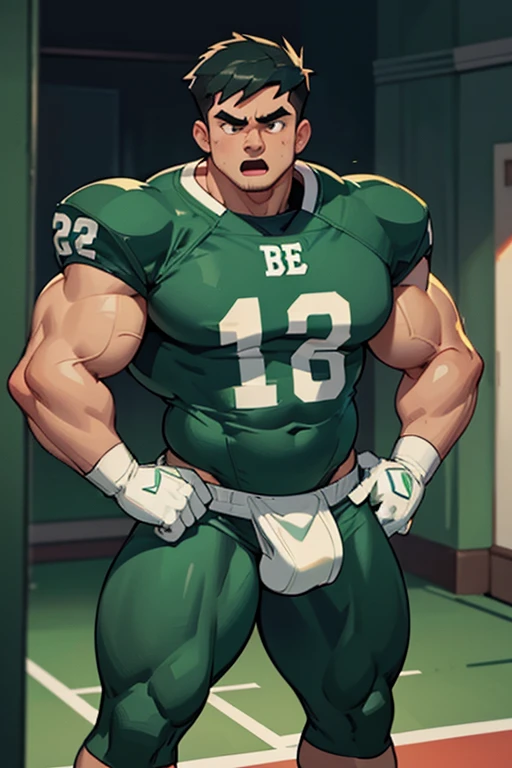 Danny Phantom, ghost, hypnosis, jock, conversion, locker room hallway, hyper muscles, jockstrap, bro, meathead, hypnotized, brainwashed, brainwashing, big dumb jock, football. Danny Fenton is hypnotized by Dash to become another dumb football jock bro. Glowing green eyes. Hyper crotch bulge. Massive bulging crotch. Big balls. Big biceps. Big triceps. Big traps. Broad shoulders. Big meaty pecs. Big thighs. Thick glutes. Football team assimilation. Black hair. Deep dull voice. glazed expression. dumber and dumber. Open mouth. Clothes turning into a football uniform. Forgetting. "I feel like I ... I ... I'm a ... I'm a .... "Bro, I feel ... kinda ... uhhh ... stupid...? Like, ... my head gets ... dumber, and ... dumber, and ... dumber..... I'll ... be dumb ... for Coach.... Bigger and bigger ... dumber and dumber.... Huhuhuh.... Yes, Coach. A good dumb jock is big and dumb. A good dumb jock's what I'll become.... Must grow big..... Must grow dumb.... Don't think.... Obey Coach.... Yes, Coach, I must obey.... The Big Dumb Jocks are here to stay.... Protect the QB. Whatever you say.... Dash, ... is my quarterback.... Dash ... is my bro.... Bully nerds.... Give wedgies.... Be a jerk.... Yes, Coach.... Yes, Dash.... I obey...." IQ drain. Dumber and dumber. Meathead. Musclehead. Brute. Brutification. Brainwashing. Brainwashed. Number 13 football jersey.