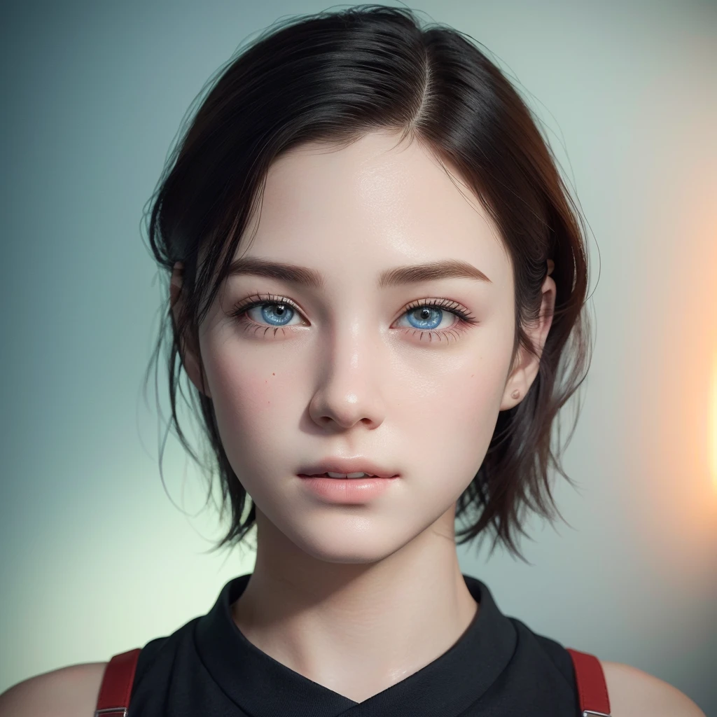 there is a young boy with a red suspender and a black shirt, hyperrealistic teen, creepy uncanny valley, extremely realistic face, human realistic face, realistic person, 3 d demo reel avatar, realistic human face, realistic face and body hybrid, single realistic face, accurate detailed face, 3d character realistic, detailed realistic face, ultra realistic face, realistic detailed face