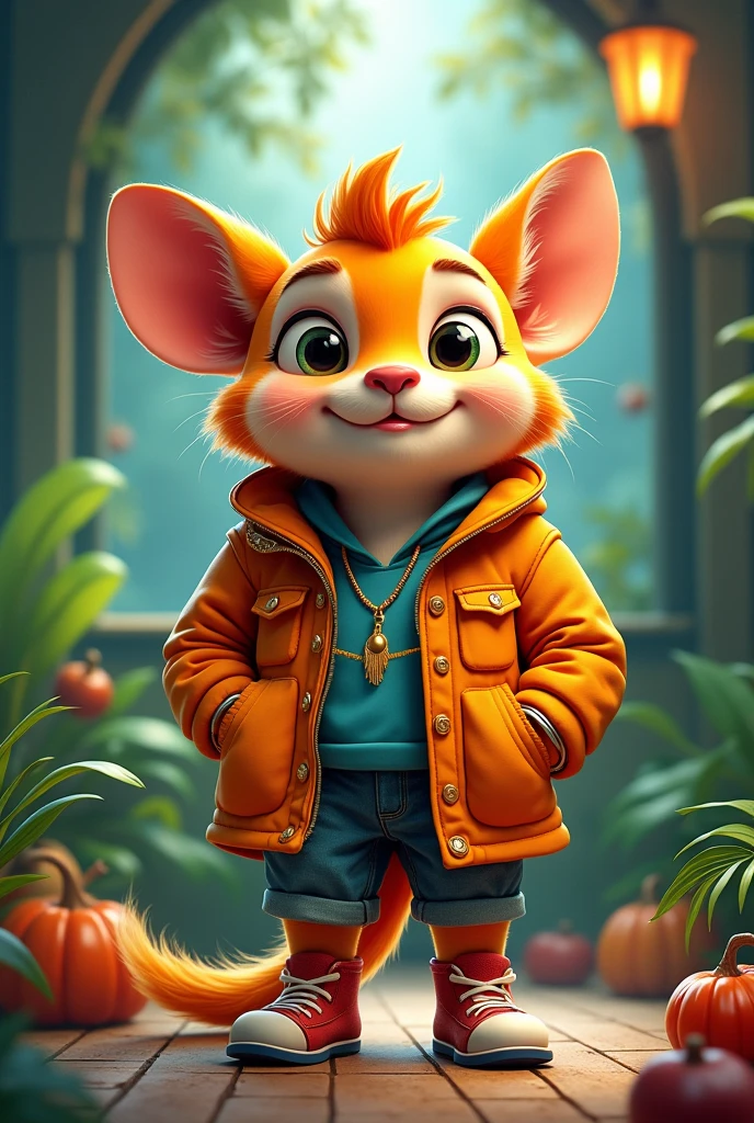 Create a flipbook cover Add Renata's name to the cover at the top center of the title.
adding a domestic or jungle animal that is animated with clothes but is not fictional and is colorful.