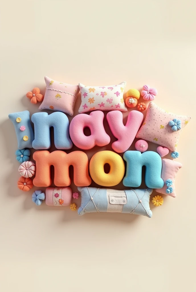 I want a logo with the letters "NA-Y-MON" that has pillows, blankets, sheets in 3D but with a variety of colors