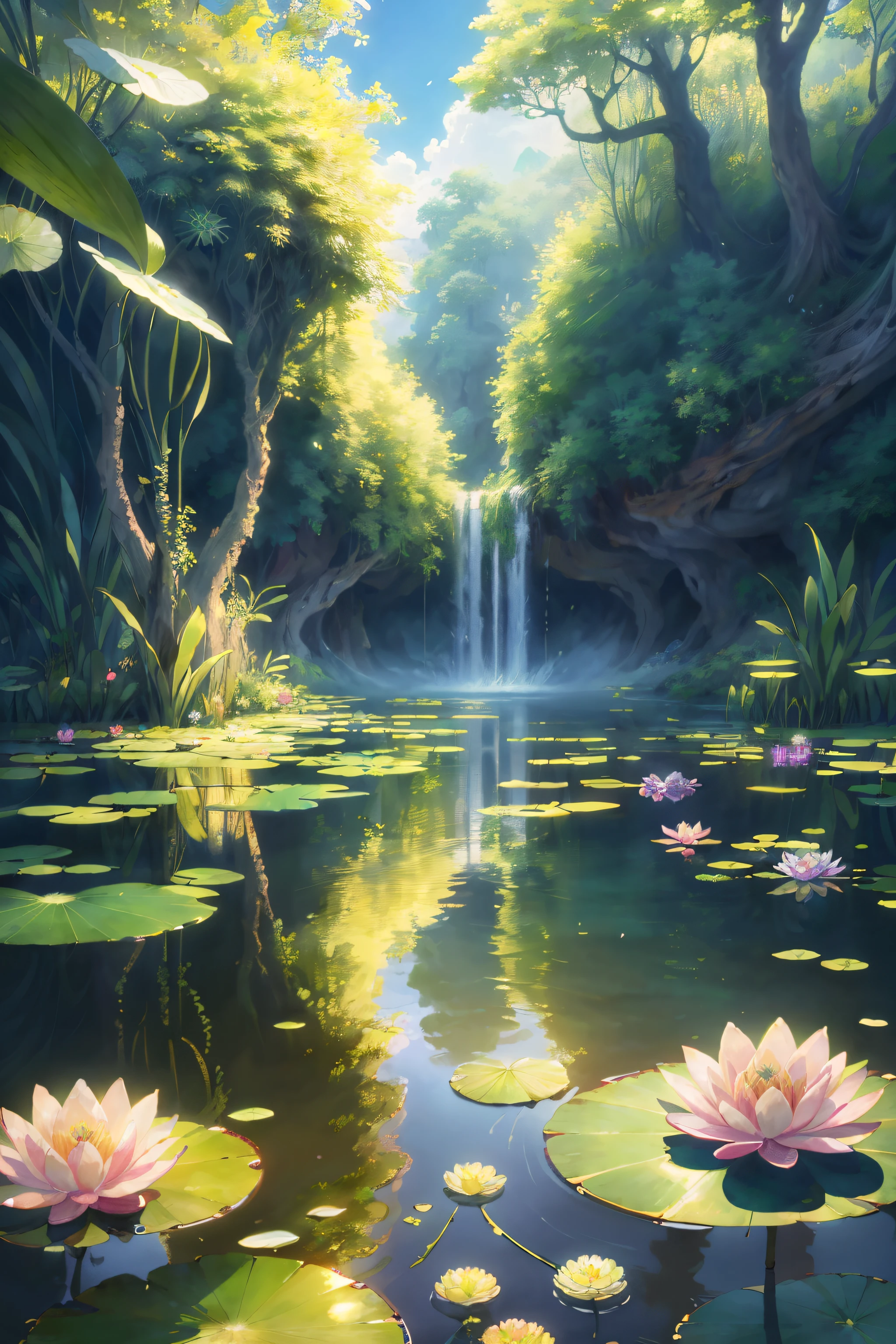 The original,(Implications:1.1),(Best quality),(masterpiece:1.1),(Extremely detailed CG unity 8k wallpaper),(One color:1.2),Water Lily,Water Lily花瓣,landscape,Rios|purely,