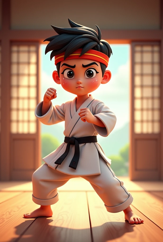 Karate kids, cartoon boy, 3d
