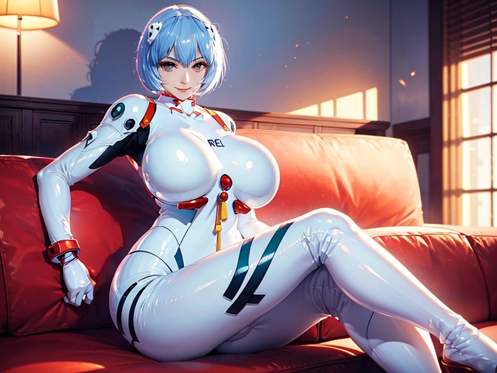 (Cross your legs on the couch:1.5),(((Alone in the photo:2.0))),(1 woman:1.5),(20-year-old),(Cosplay Photo:1.5),(Various poses collection:1.5),(Beautiful brown eyes:1.5),((Huge Breasts: 1.8)),((Saggy Huge Breasts:1.8)),((Full body image)),(Rei Ayanami:1.8),(latex:1.2),((smile:1.5)),(The perfect proportions:1.5),Evangelion、4K,full Body, Anime Very Detailed, Perfect Body with Realistic Shading, Have Large Breasts, Photorealistic Perfect Body, Smooth Anime CG Art , masterpiece,hyper quality,very detailed,perfect picture,8k,High resolution,