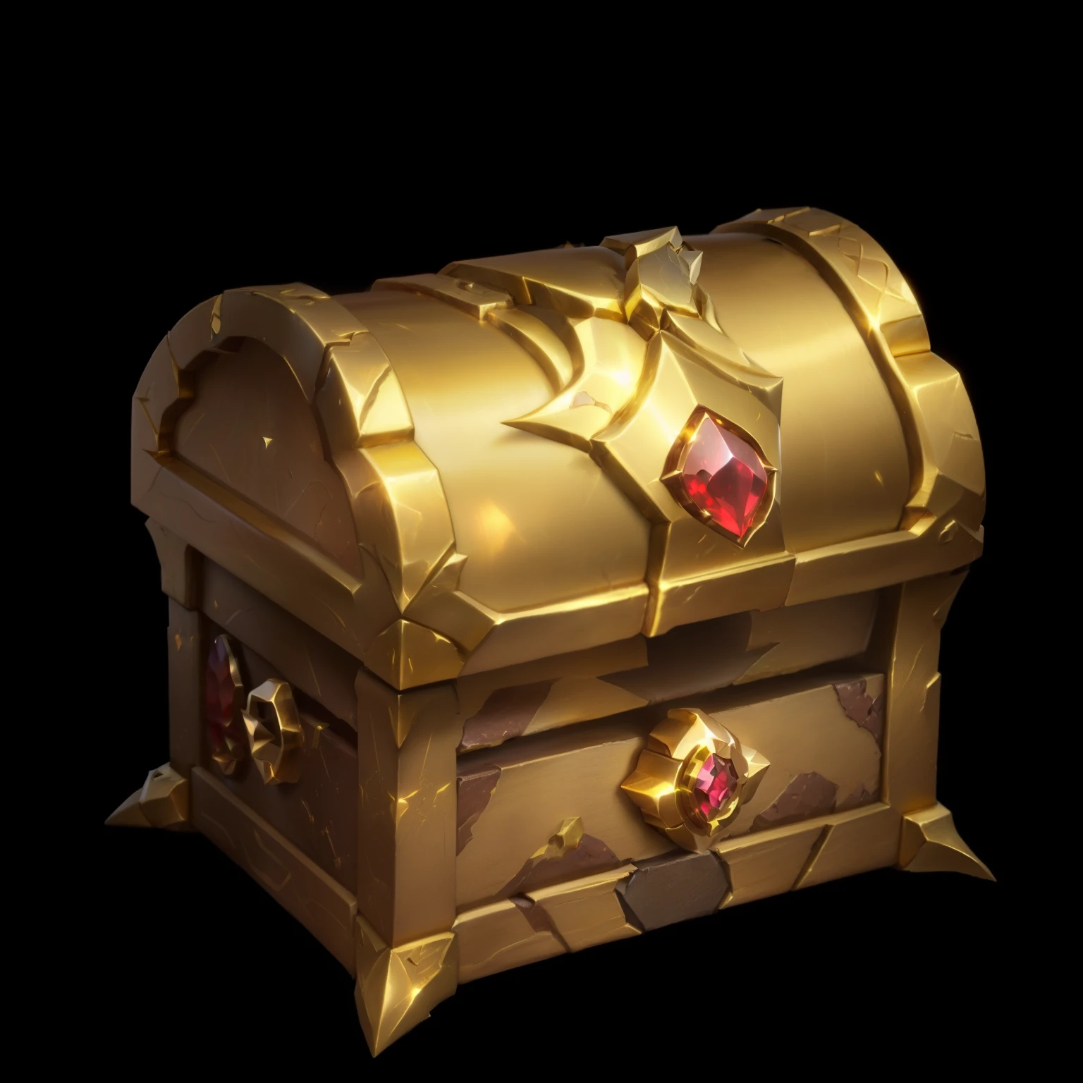 Gold treasure chest inlaid with rubies,Metal Material,League of Legends Inventory Items, Loot Boxes, Treasure ,A small amount of gold coins and sapphires,Metallic luster,Game assets, Treasure artifact, 3d icons for mobile games,Diablo concept style,