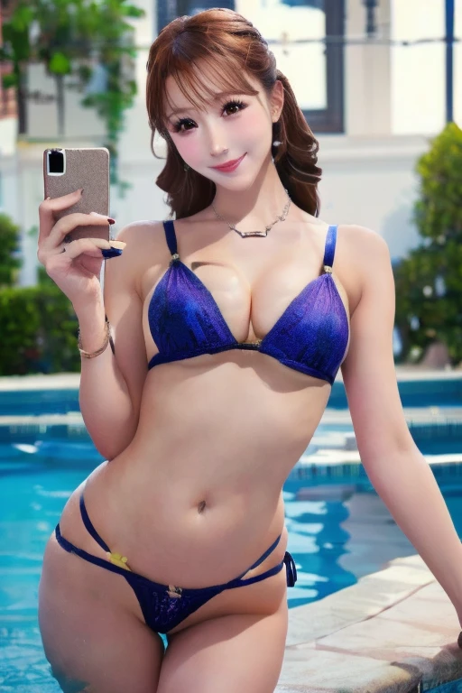 (((Selfie:1.3)))、Big Breasts,((Highest quality、Tabletop、8k、Best image quality))、((Beautiful trio:1.3))、(1 photo:1.2)、Standing by the pool、bracelet、necklace、hair ornaments, Colorful decorated bikini、Fancy decoration、Black Micro Bikini、花Patterned bikini、Bikini decoration、big ruffle bikini、Patterned bikini、Upper body photo、Slender and Big Breasts、Blonde、Brown Hair、sunlight、Lens flare、Sunburned skin、smile、(((Big and ample breasts)))