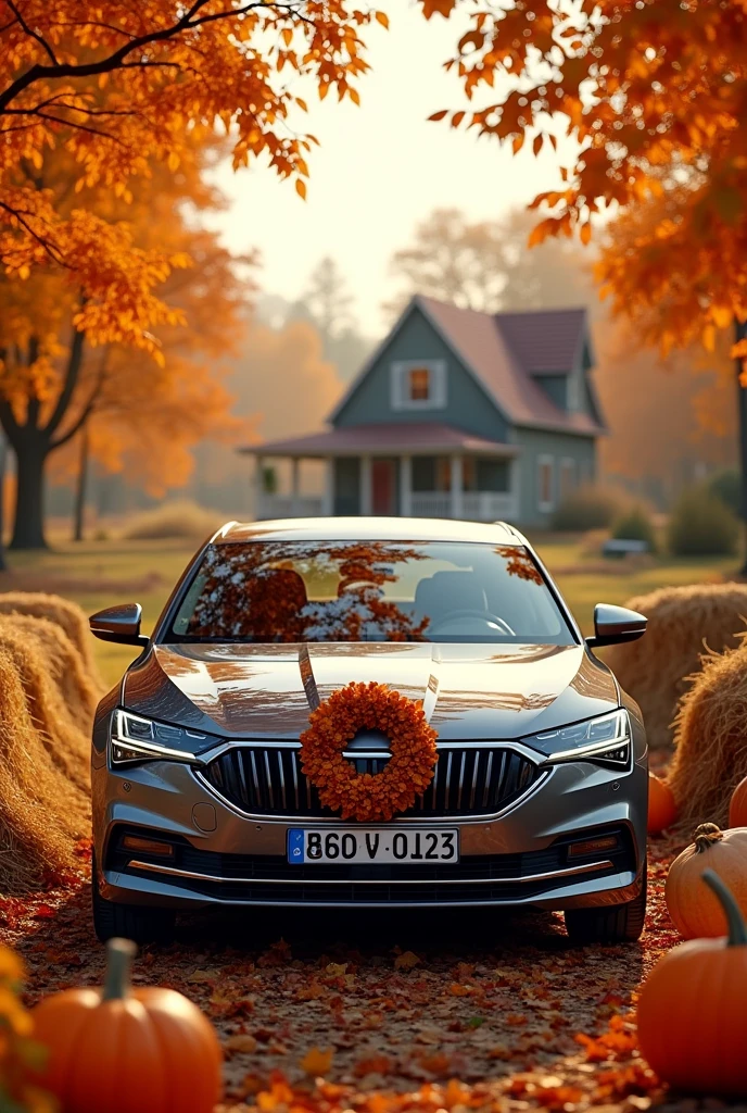 Image of the Skoda Enya Coupé iV against a festive Thanksgiving backdrop.