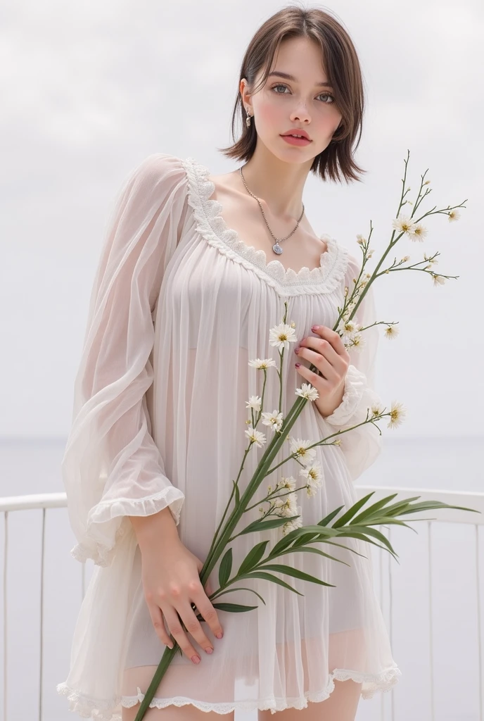 RAW photo, best quality, masterpiece, photorealistic, Polish girl, 20 years old, black hair, Light grey eyes, short bob cut, hair in 7 thirds, hair over one ear, Symmetrical eyes, solo, Detailed Skin, rip gloss, blush
