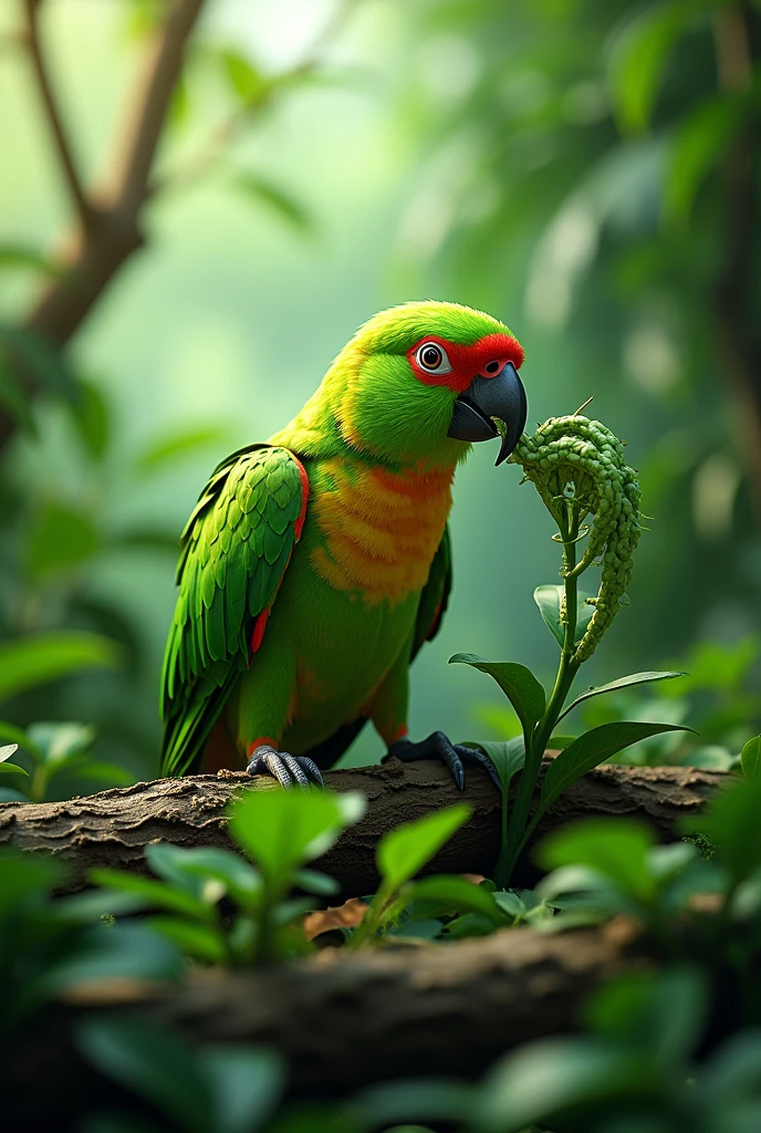 A feeding to greenparrat