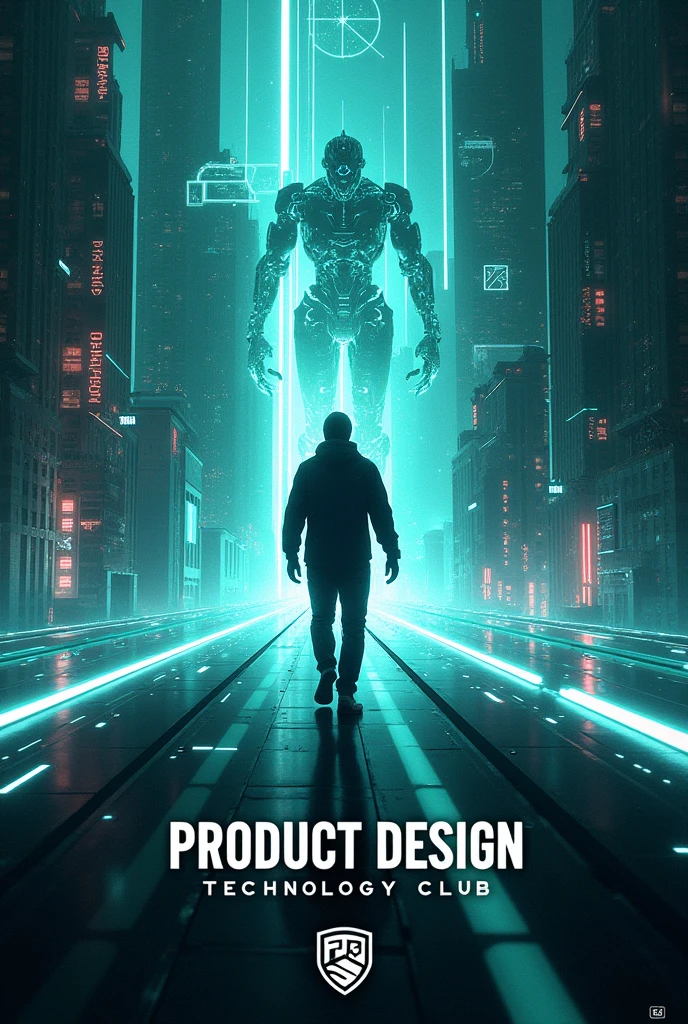 Creat a tech voyage themed poster for Product design Technology Club at Bennett University remove the man ib this poster and add something related to tech