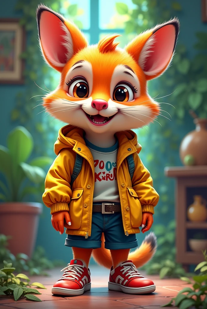 Create a flipbook cover Add Renata's name to the cover at the top center of the title.
adding a domestic or jungle animal that is animated with clothes but is not fictional and is colorful.
