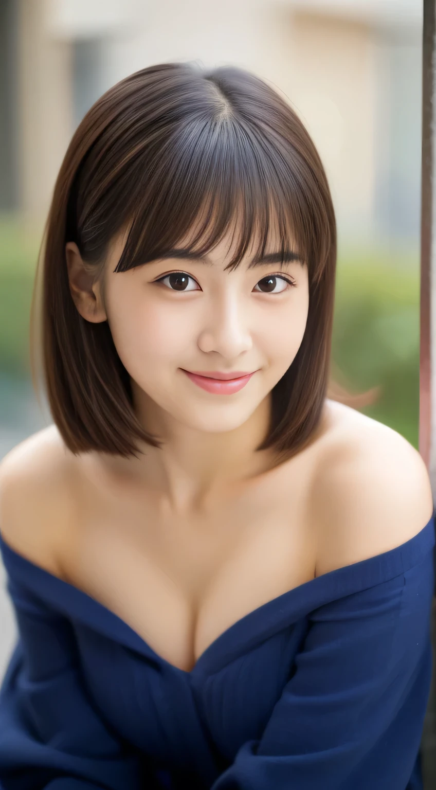 masterpiece,best quality,(Japanese girl),((Beautiful girl)),cleavage,(off shoulder:1.2),(perfect body beauty:1.2),(shy smile),From slightly above