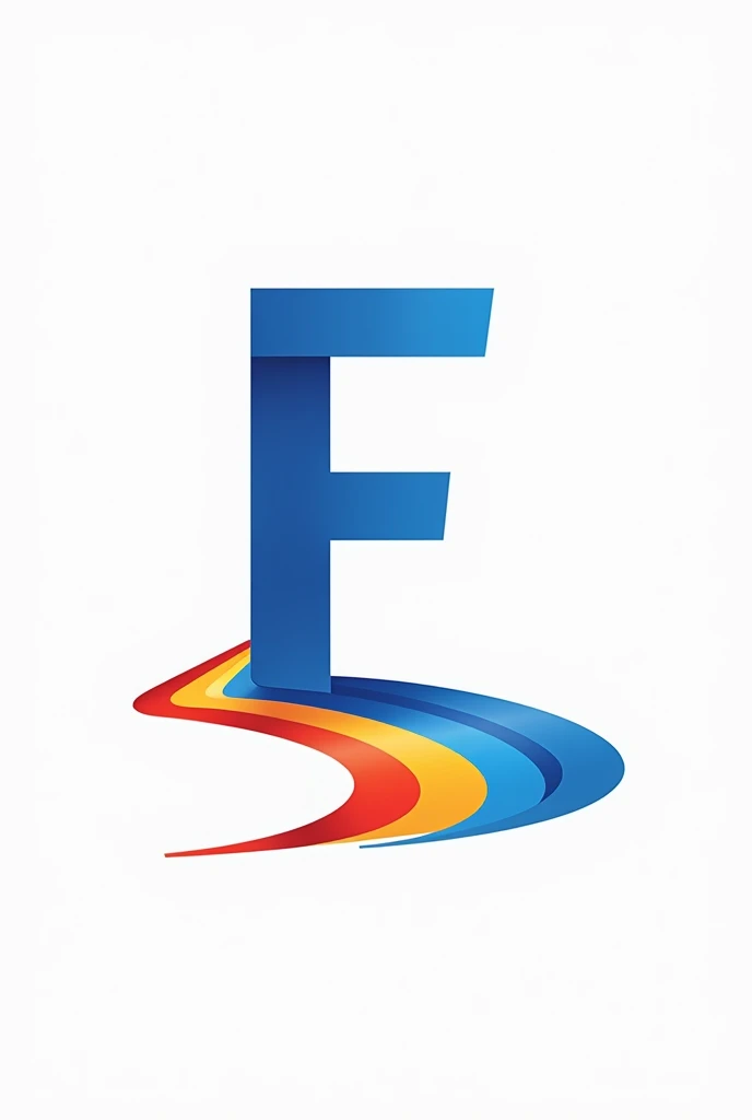 Brand logo，The main body is a blue capital letter E，There is a curved road composed of red, yellow and blue ribbons below the letters.，Don&#39;t block letters，graphic design，