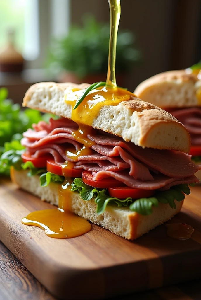 Meat sandwich with vinaigrette.