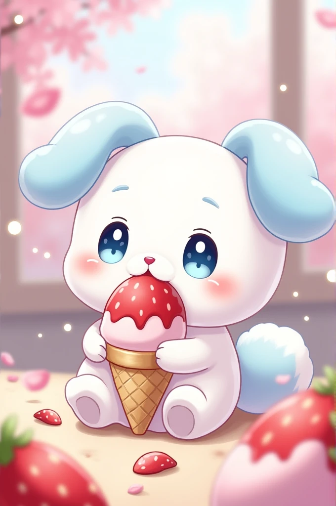 Make a picture of cinnamoroll eating strawberry ice cream