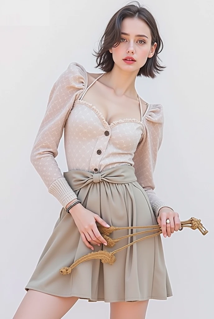 RAW photo, best quality, masterpiece, photorealistic, Polish girl, 20 years old, black hair, Light grey eyes, short bob cut, hair in 7 thirds, hair over one ear, Symmetrical eyes, solo, Detailed Skin, Detailed face, Big Breasts, rip gloss, blush