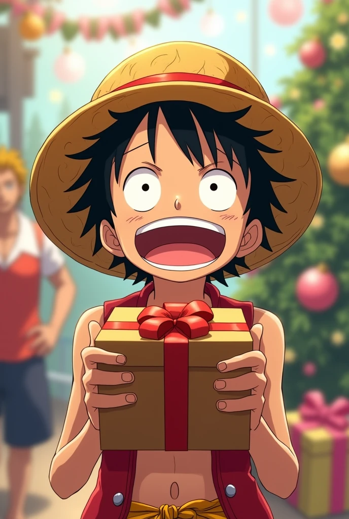 Usopp with a gift in his hands, common character, anime style , out of the blue, happy birthday, holiday
