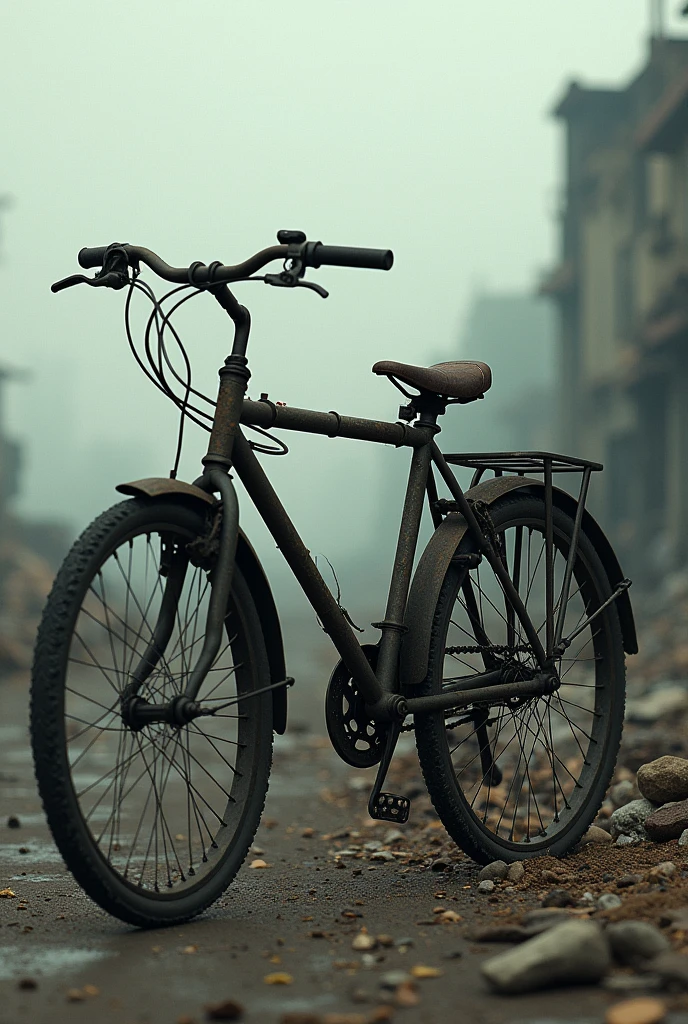 ultra HD photo of a bike in apocalyptic world
