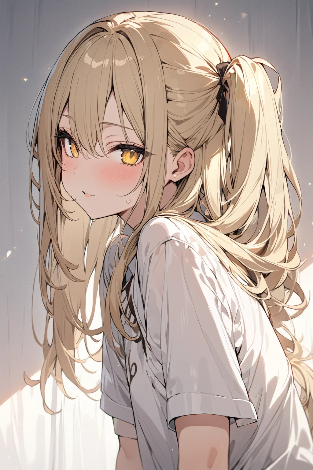 masterpiece, best quality, extremely detailed face, extremely detailed, cute girl, solo, yellow eyes, blonde hair, long hair, long side up hair, long side ponytail,