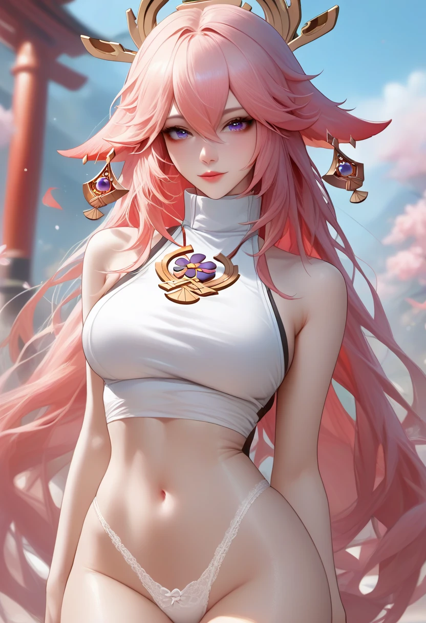 score_9, score_8_up, score_7_up,source_anime, high res image,masterpiece,best quality,girl,cute face,clear skin,yae_miko_genshin,panties,arms behind back, ulzzang,