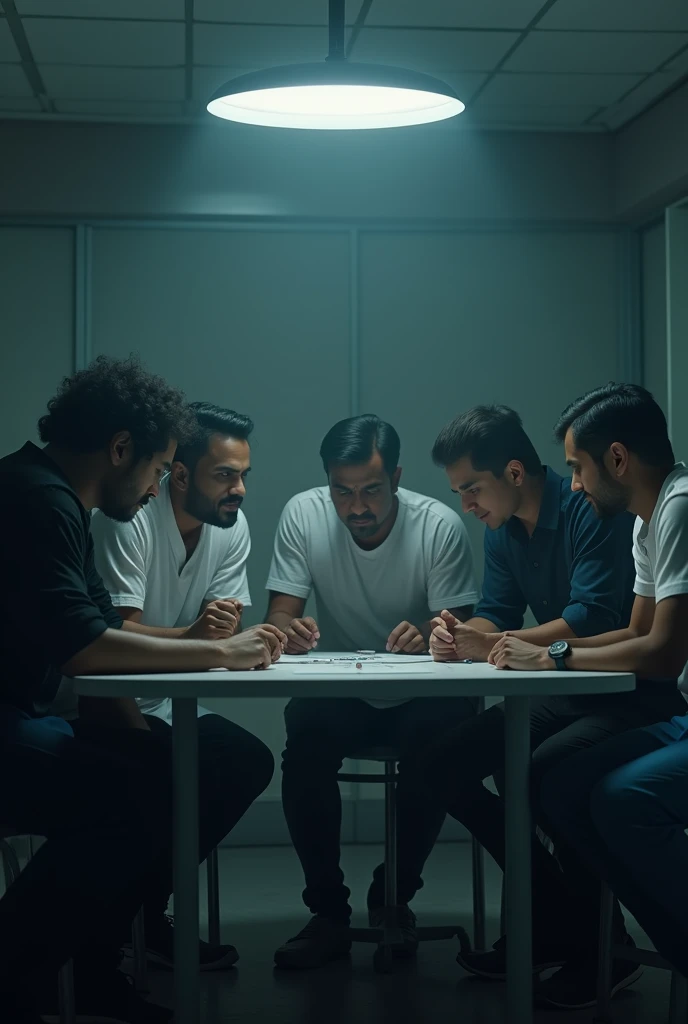 (photorealism:1.2), a group of people planning something in a hospital dim room serious indian