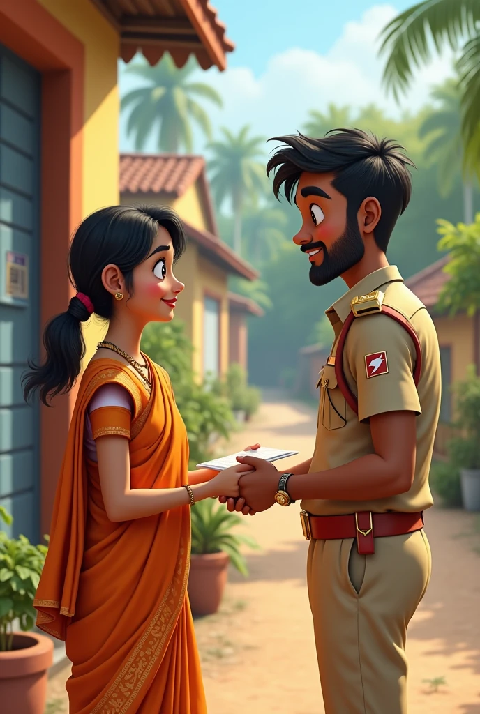 Indian Post office girl with holding letter and tamilnadu police boy