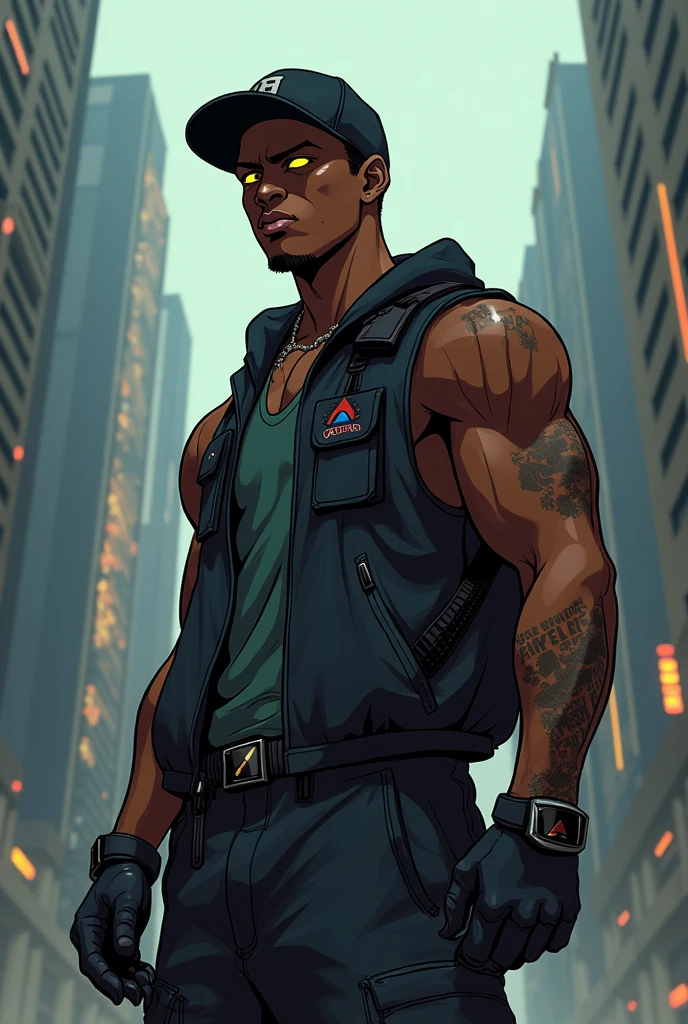 Generates Carl Johnson from GTA San Andreas mixed with the Evangelion anime