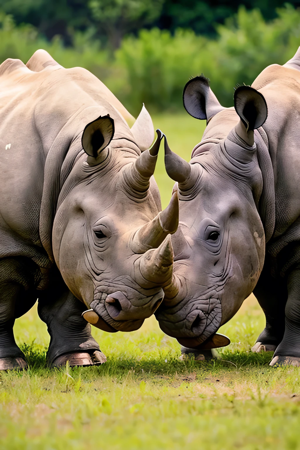Create an image of rhinos playing