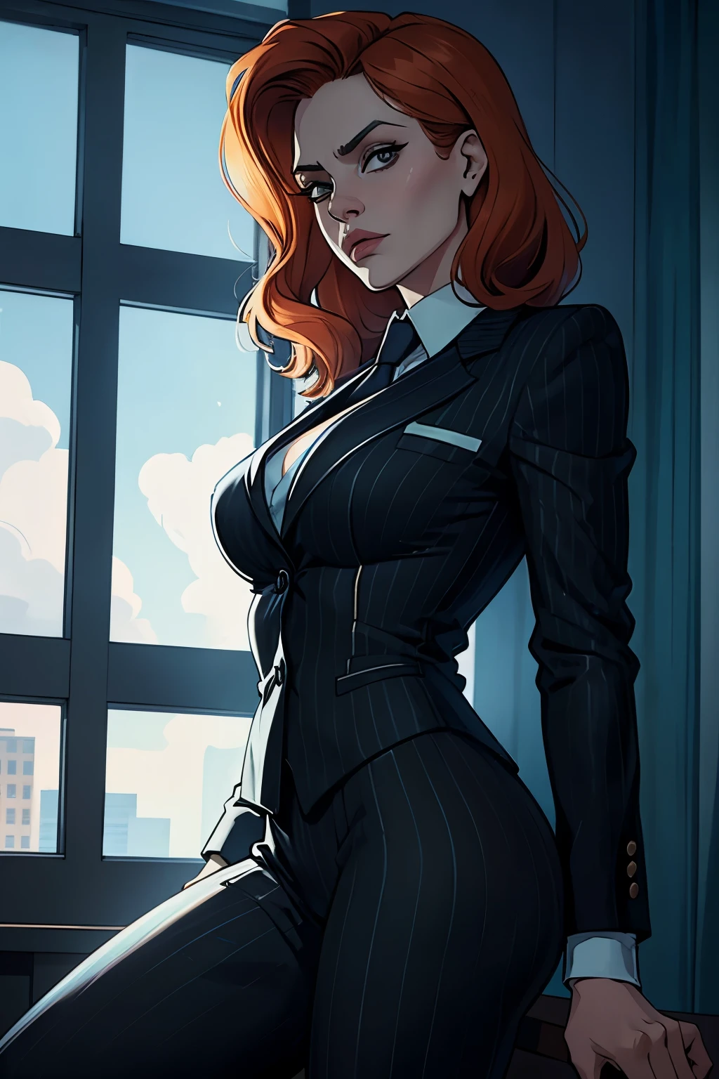 Скарлетт Йоханссон в образе FBI agent Dana Scully from "The X-Files." 90's, black pinstripe suit