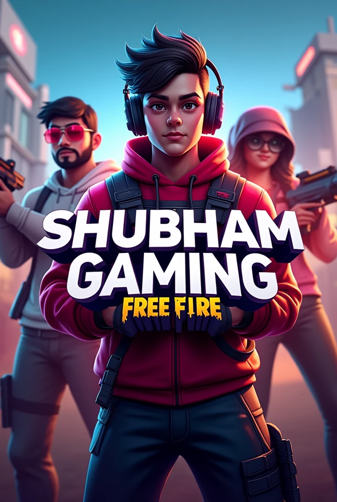 Create an image with Shubham Gaming written on it and a photo of Free Fire in the background