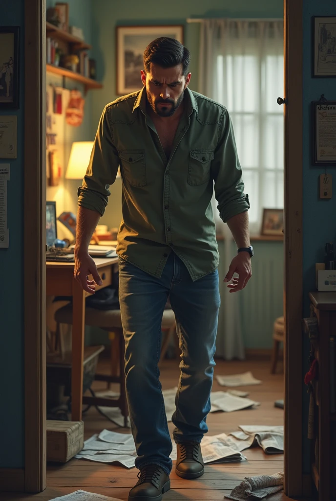 His brother was searching job in news paper and he get frustrated and then he came inside his house