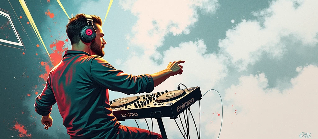 DJ, headphones, Comic Style, Techno
